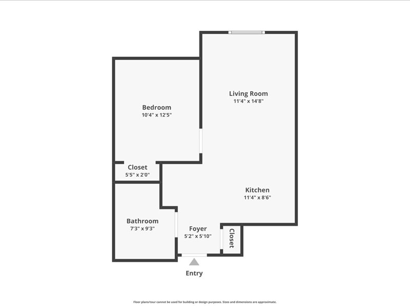 Floor plan for 1 bed, 1 bath, 544 sqft